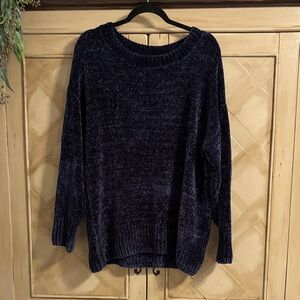 Listicle Navy Crew Neck Chenille Oversized Sweater